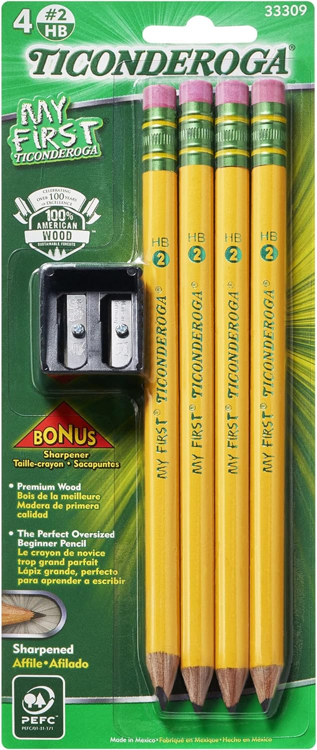 4ct TICONDEROGA My First Pencils + Sharpener +Bonus- 12ct X13812 Pencils