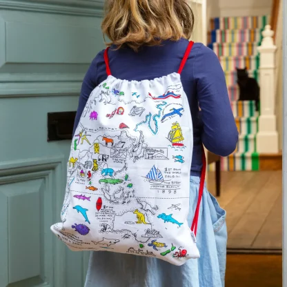 Eat Sleep Doodle: World Map Drawstring Backpack